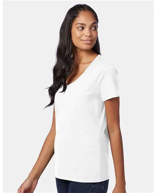 Hanes S04v Perfect-t Women’s V-neck T-shirt - White