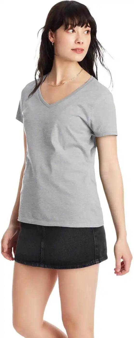 Hanes S04v Perfect-t Womens V-neck T-shirt - Ash