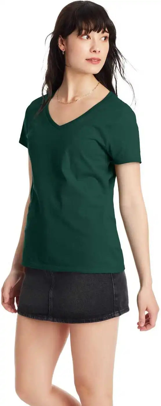 Hanes S04v Perfect-t Womens V-neck T-shirt - Deep Forest