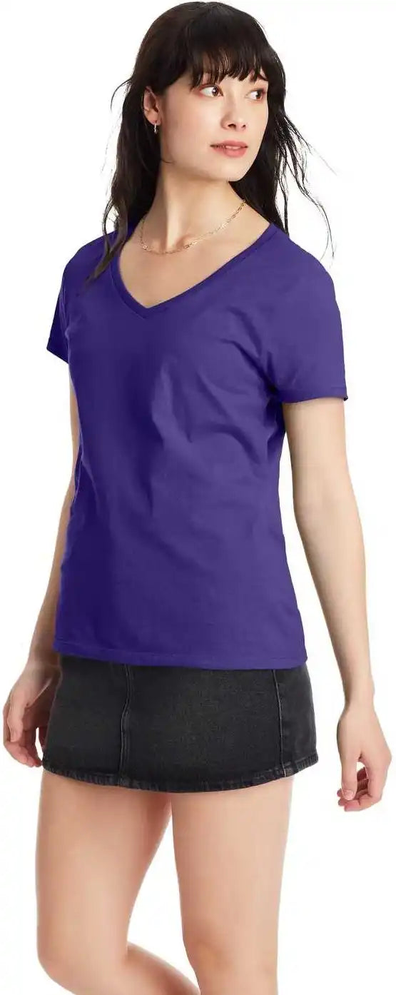 Hanes S04v Perfect t Womens v Neck Shirt Purple