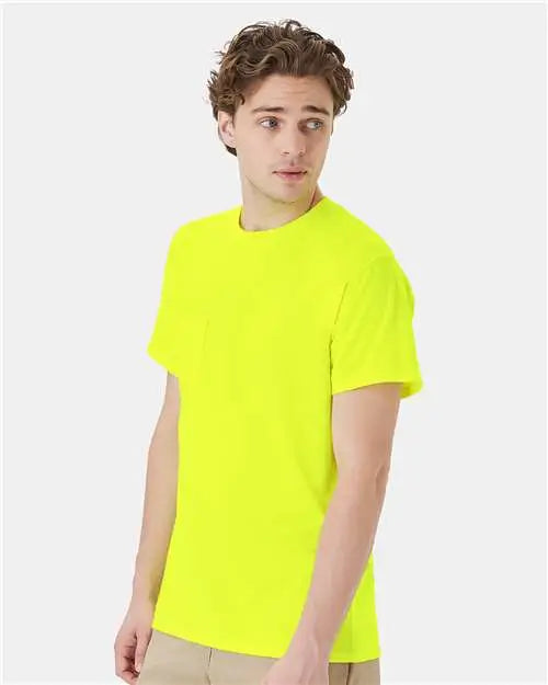 Hanes W110 Workwear Pocket T-shirt - Safety Green