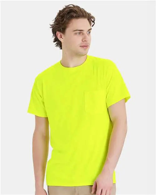 Hanes W110 Workwear Pocket T-shirt - Safety Green