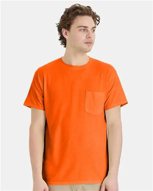 Hanes W110 Workwear Pocket T-shirt - Safety Orange