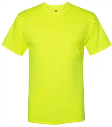 Hanes W110 Workwear Short Sleeve Pocket t Shirt Safety Green