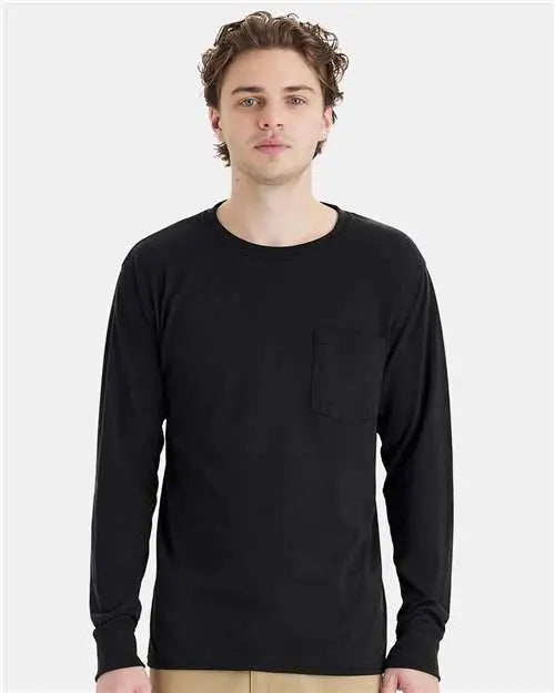 Hanes W120 Workwear Long Sleeve Pocket T-shirt - Black
