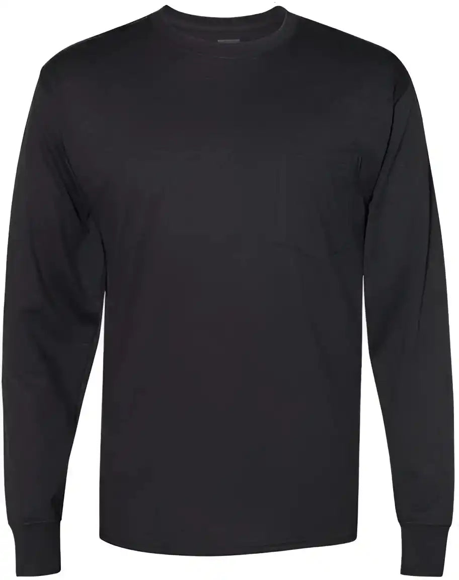 Hanes W120 Workwear Long Sleeve Pocket t Shirt Black