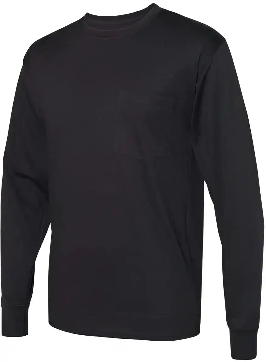 Hanes W120 Workwear Long Sleeve Pocket t Shirt Black