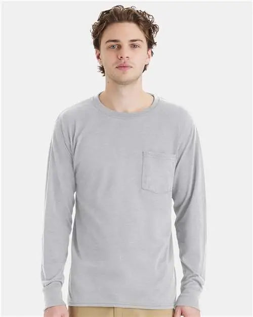 Hanes W120 Workwear Long Sleeve Pocket T-shirt - Light Steel