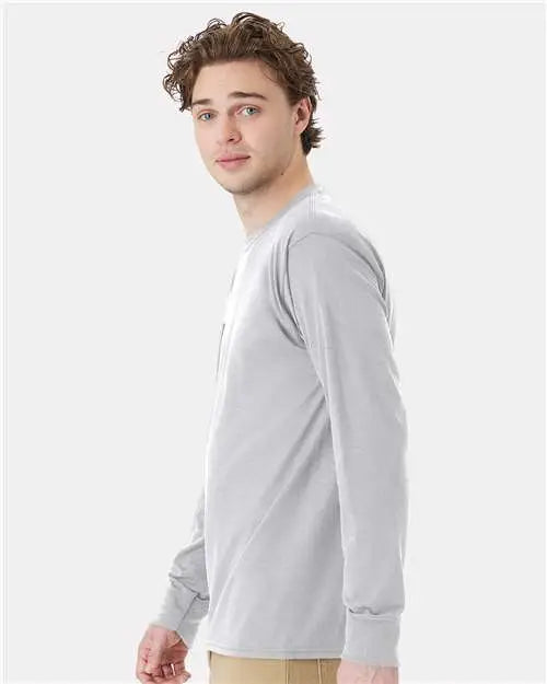Hanes W120 Workwear Long Sleeve Pocket T-shirt - Light Steel