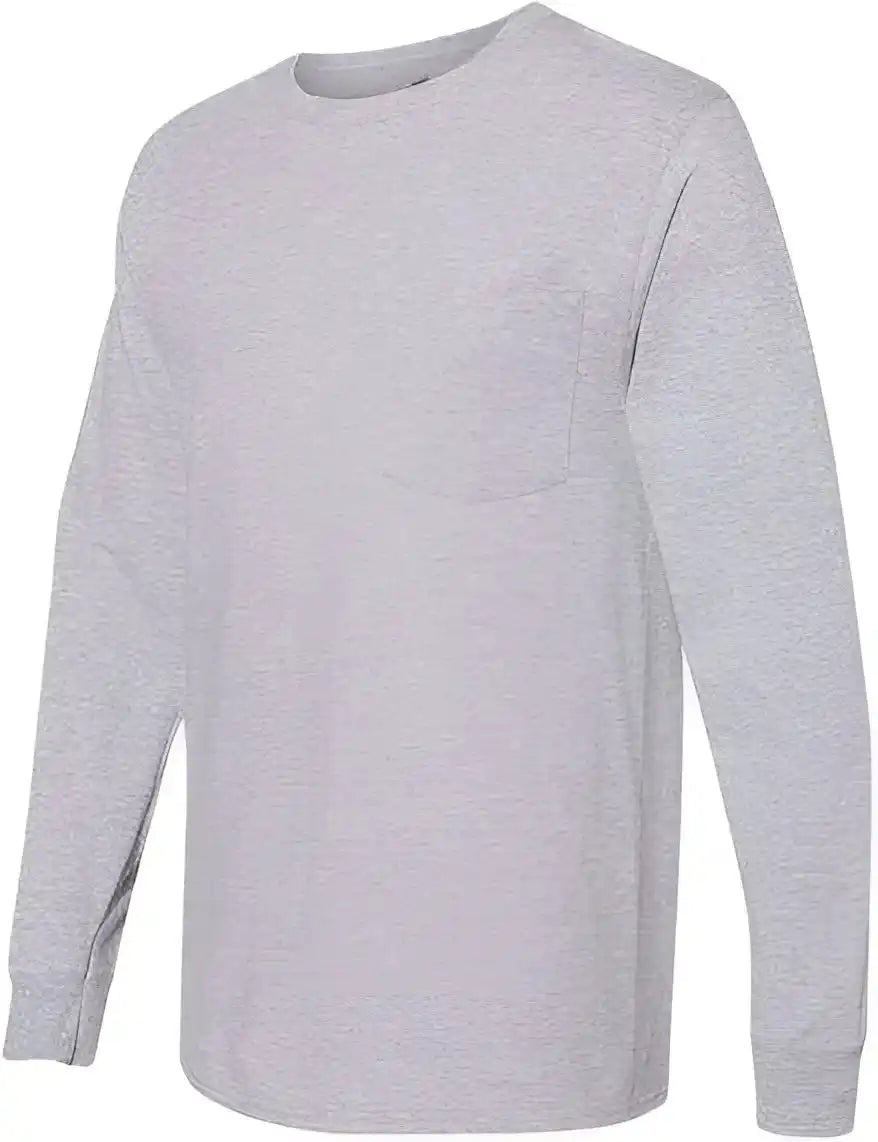 Hanes W120 Workwear Long Sleeve Pocket t Shirt Light Steel