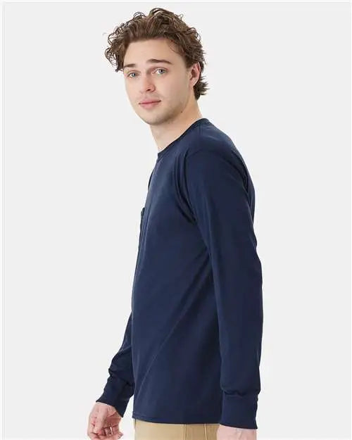 Hanes W120 Workwear Long Sleeve Pocket T-shirt - Navy