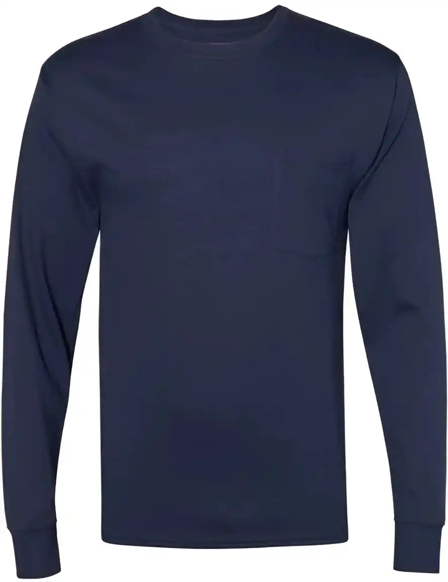 Hanes W120 Workwear Long Sleeve Pocket t Shirt Navy