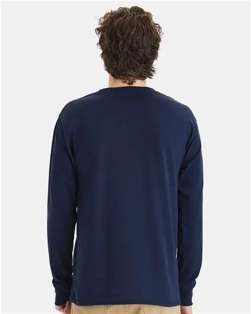 Hanes W120 Workwear Long Sleeve Pocket T-shirt - Navy