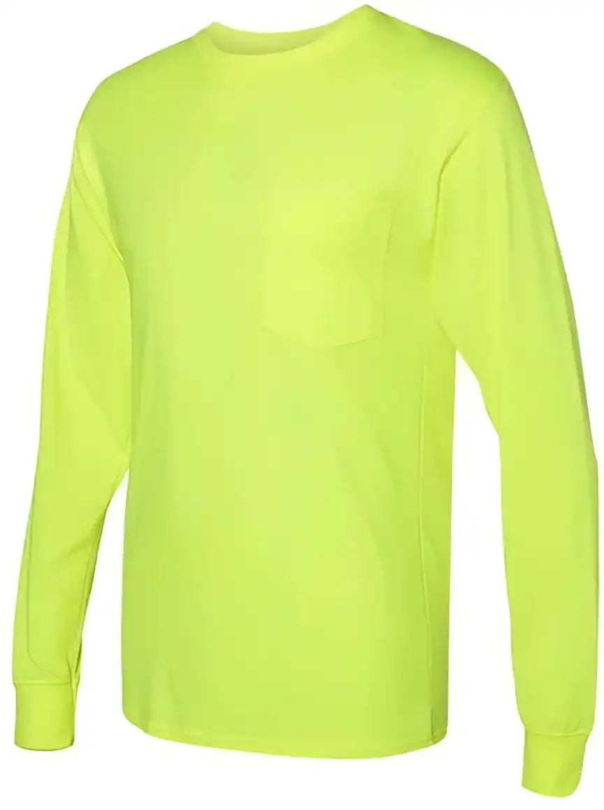 Hanes W120 Workwear Long Sleeve Pocket t Shirt Safety Green