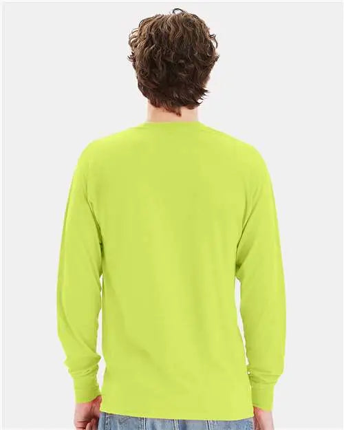 Hanes W120 Workwear Long Sleeve Pocket T-shirt - Safety Green