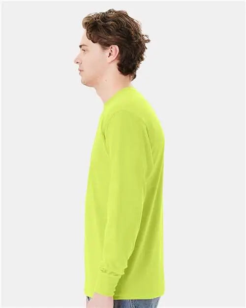 Hanes W120 Workwear Long Sleeve Pocket T-shirt - Safety Green