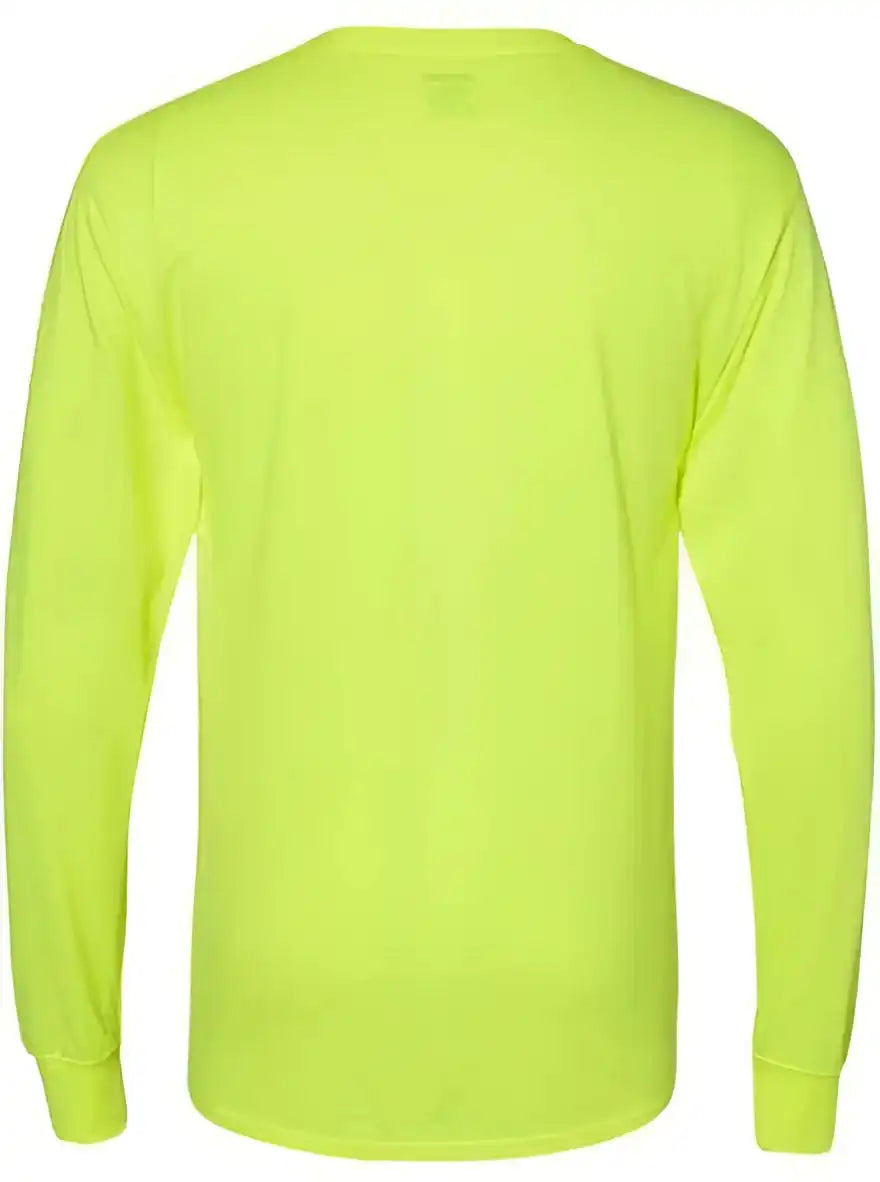 Hanes W120 Workwear Long Sleeve Pocket t Shirt Safety Green