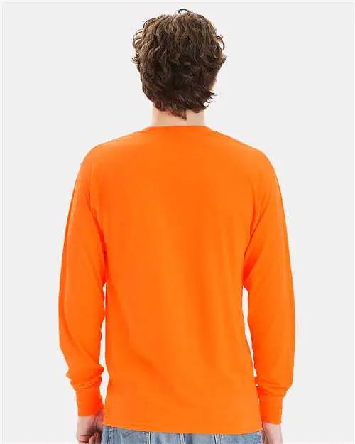 Hanes W120 Workwear Long Sleeve Pocket T-shirt - Safety Orange