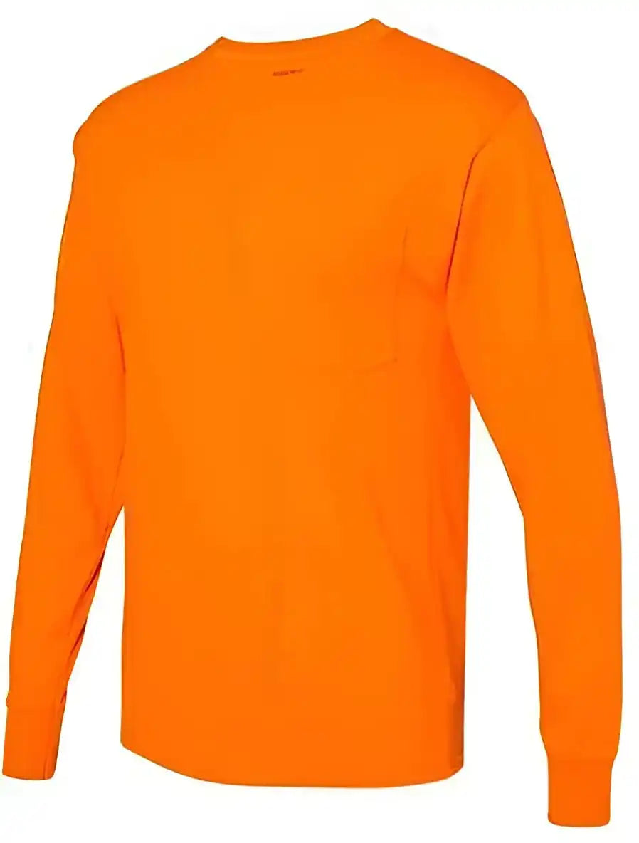 Hanes W120 Workwear Long Sleeve Pocket t Shirt Safety Orange