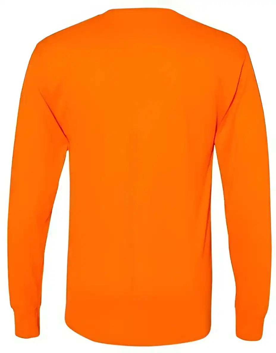 Hanes W120 Workwear Long Sleeve Pocket t Shirt Safety Orange