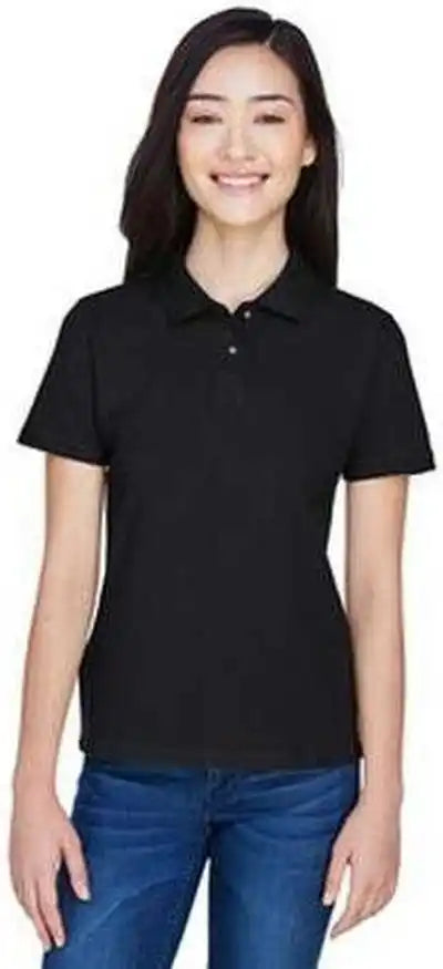 Harriton M200w Ladies’ 6 Oz Ringspun Cotton Pique Short-sleeve Polo - Black
