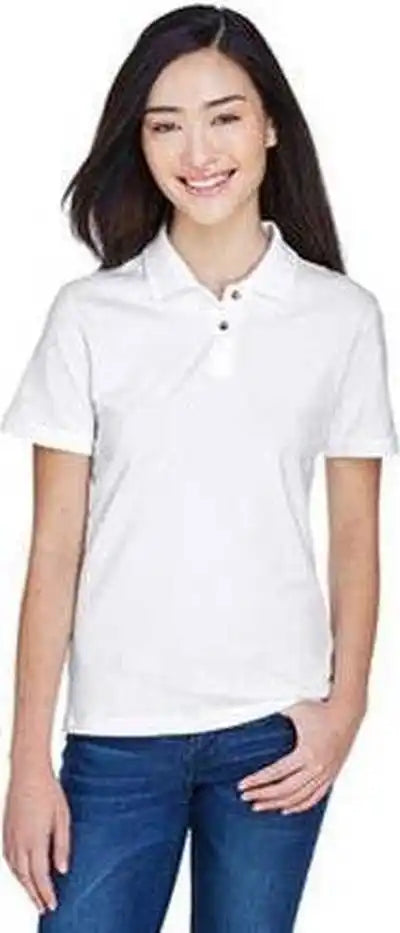 Harriton M200w Ladies’ 6 Oz Ringspun Cotton Pique Short Sleeve Polo White