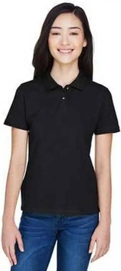 Harriton M200w Ladies’ 6 Oz Ringspun Cotton Pique Short Sleeve Polo Black
