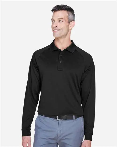 Harriton M211l Men’s Advantage Long Sleeve Tactical Polo - Black