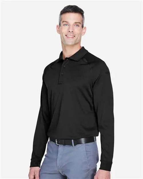 Harriton M211l Men’s Advantage Long Sleeve Tactical Polo - Black