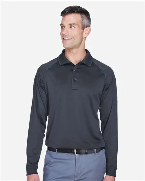 Harriton M211l Men’s Advantage Long Sleeve Tactical Polo - Dark Charcoal