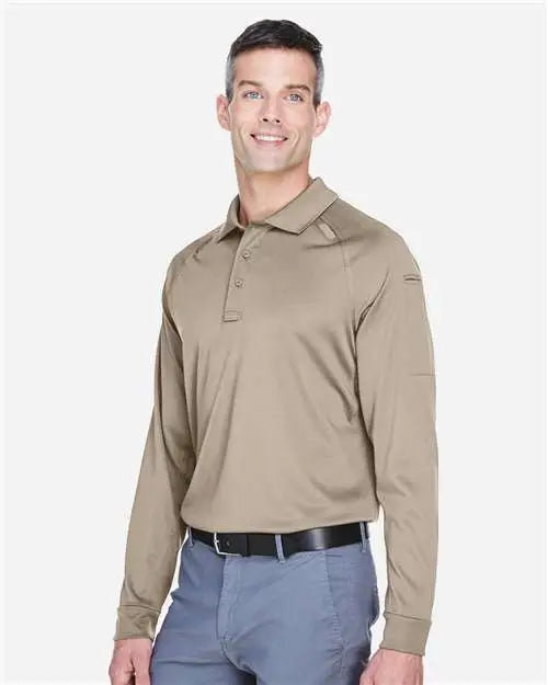 Harriton M211l Men’s Advantage Long Sleeve Tactical Polo - Desert Khaki