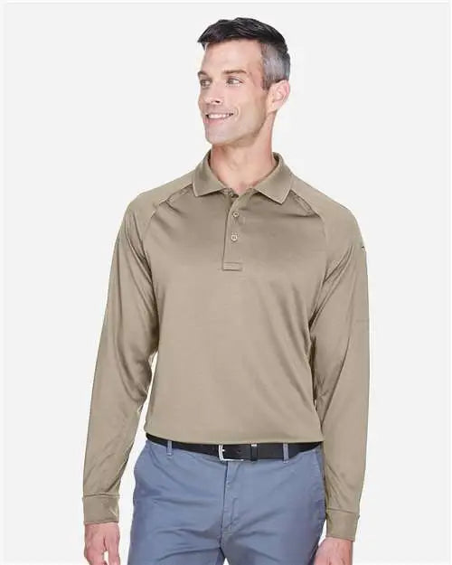 Harriton M211l Men’s Advantage Long Sleeve Tactical Polo - Desert Khaki