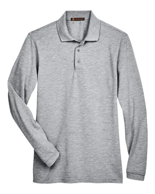 Harriton M265l Men’s Easy Blendâ„¢ Long Sleeve Polo - Grey Heather