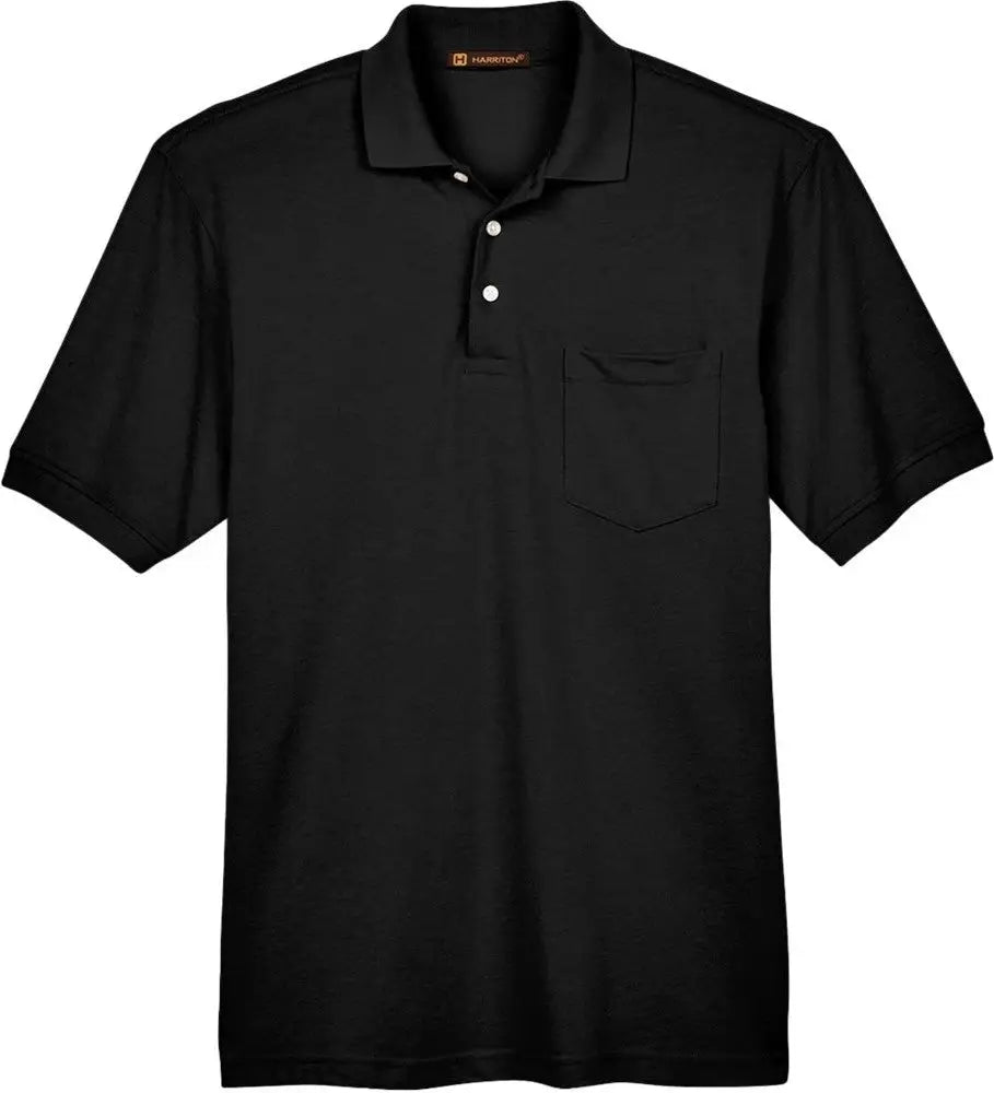 Harriton M265p Men’s Easy Blend Polo with Pocket - Black - Adult s