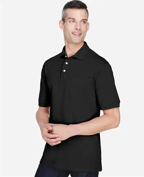 Harriton M265p Men’s Easy Blend Polo with Pocket - Black