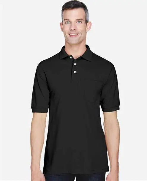Harriton M265p Men’s Easy Blend Polo with Pocket - Black