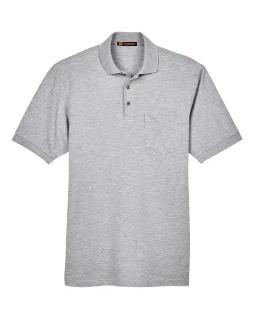 Harriton M265p Men’s Easy Blend Polo with Pocket - Gray Heather