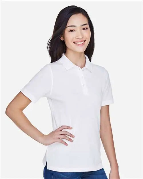 Harriton M265w Women’s Easy Blend Polo - White