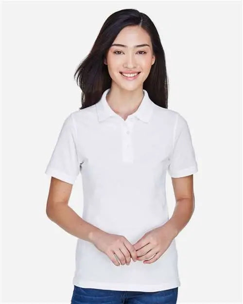 Harriton M265w Women’s Easy Blend Polo - White