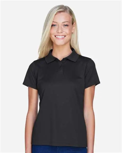 Harriton M315w Women’s Polyester Jersey Polo - Black