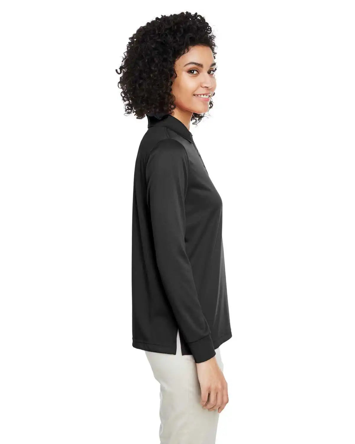 Harriton M348lw Ladies’ Advantage Snag Protection Plus Il Long Sleeve Polo - Black