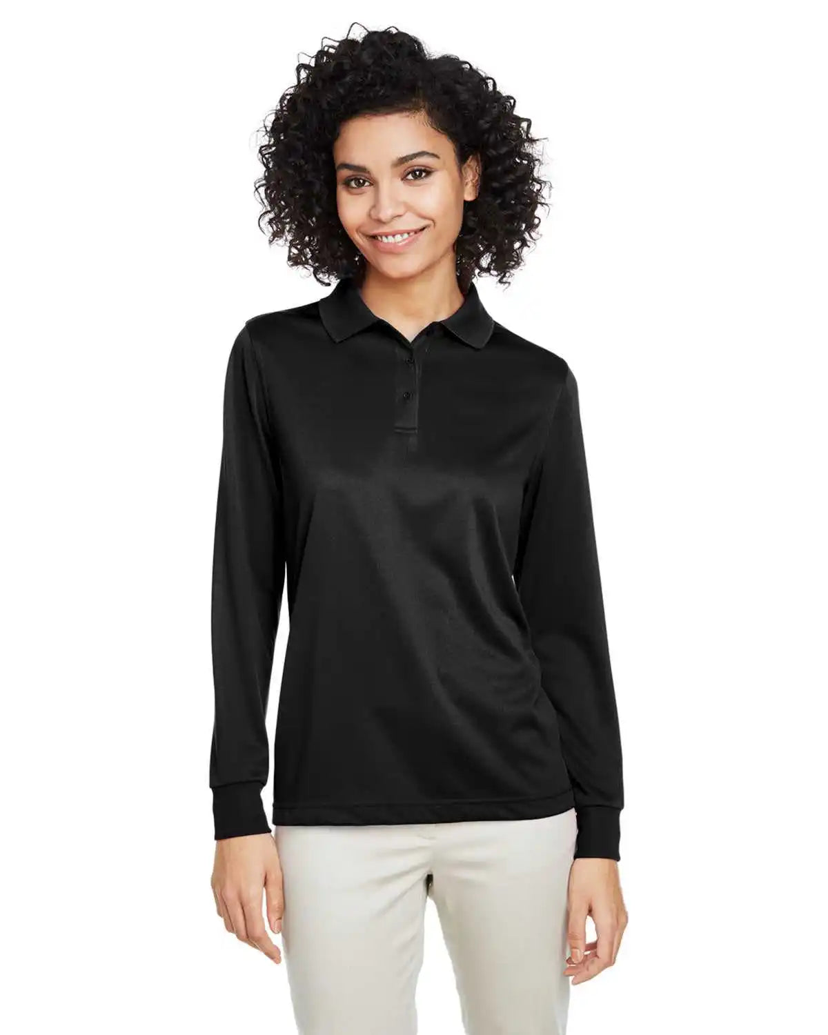 Harriton M348lw Ladies’ Advantage Snag Protection Plus Il Long Sleeve Polo - Black