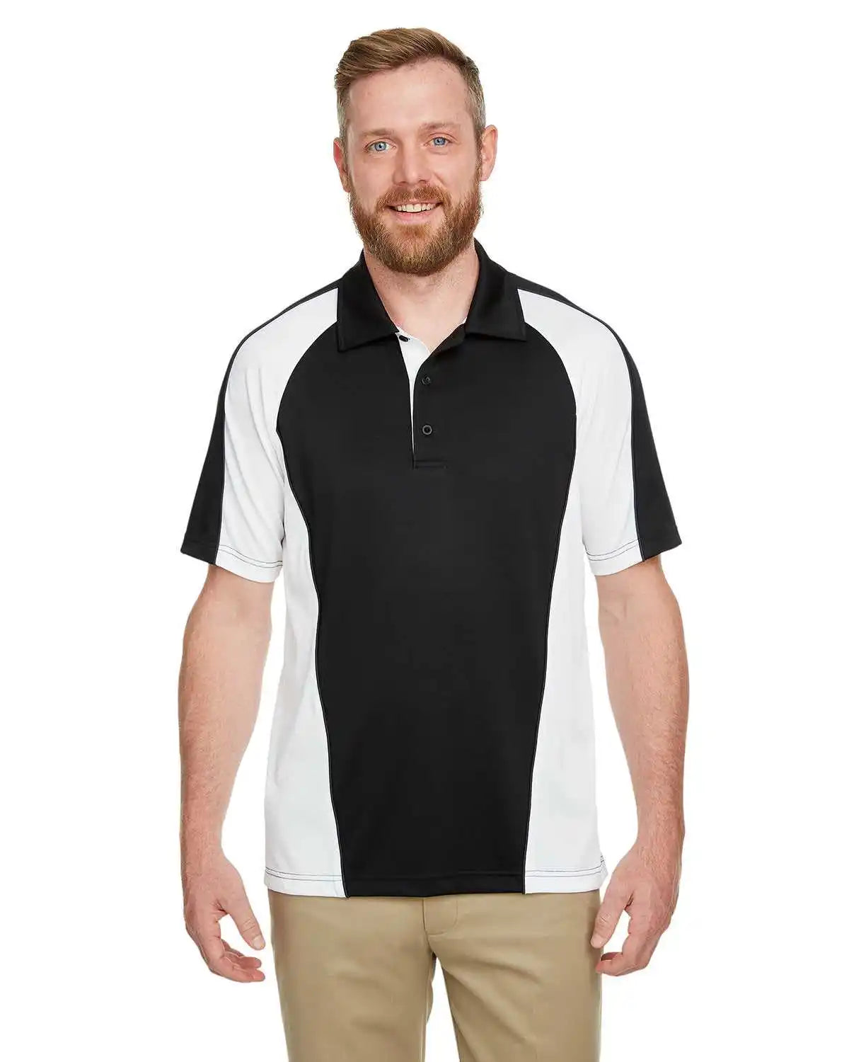 Harriton M385 Men’s Advantage Snag Protection Plus Il Colorblock Polo - Black White Dark Charcoalarcoal