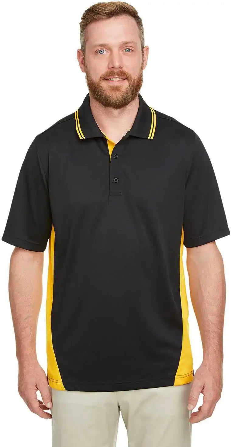 Harriton M386 Men’s Flash Snag Protection Plus Il Colorblock Polo - Black Yellow