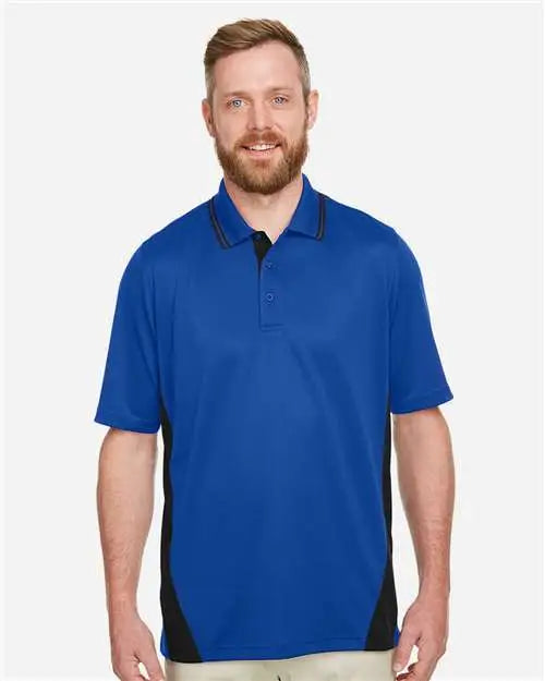 Harriton M386 Men’s Flash Snag Protection Plus Il Colorblock Polo - True Royal Black