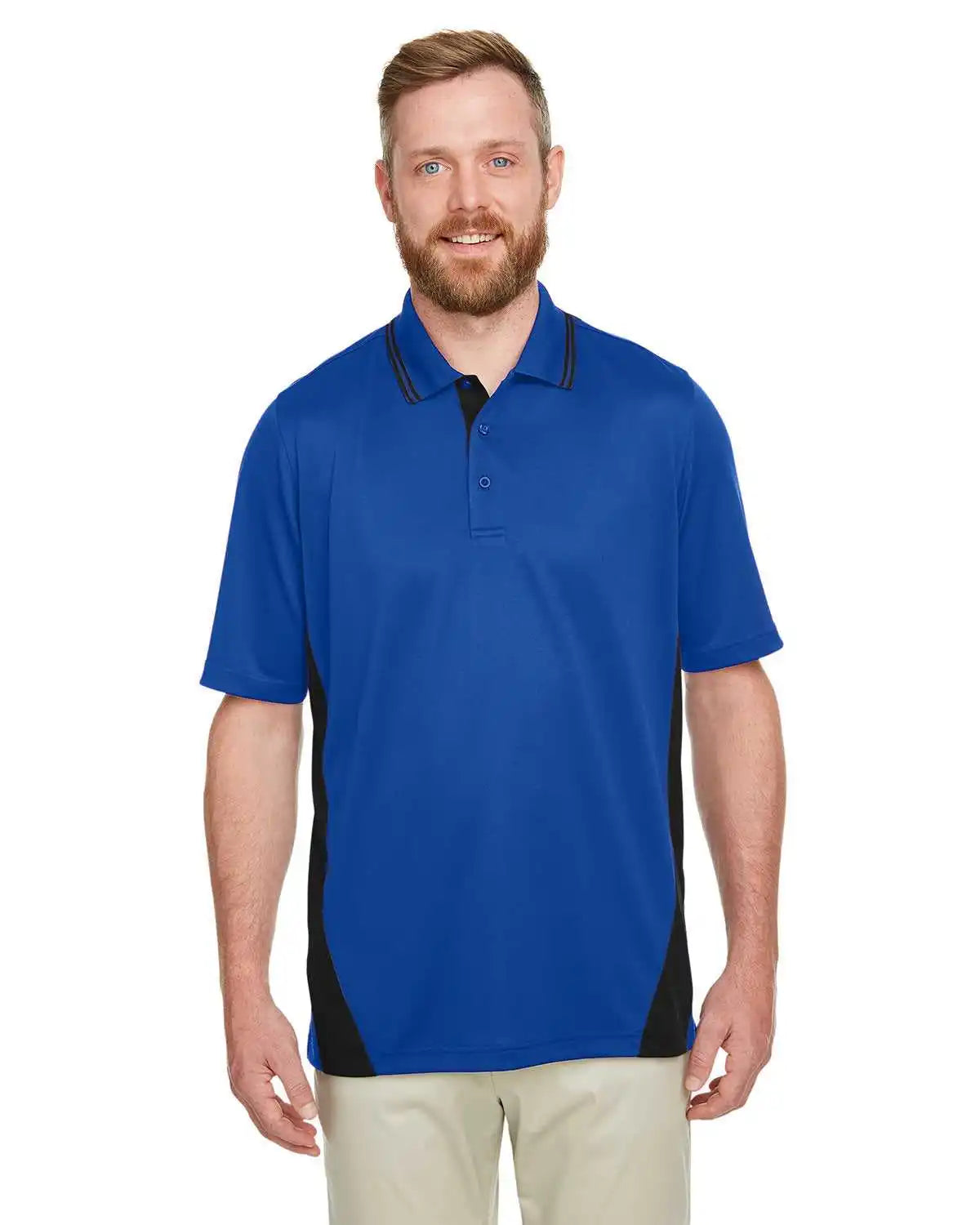 Harriton M386 Men’s Flash Snag Protection Plus Il Colorblock Polo - True Royal Black