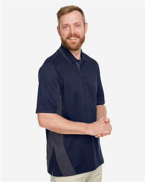 Harriton M386 Men’s Flash Snag Protection Plus Il Colorblock Polo - Dark Navy Charcoal