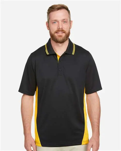 Harriton M386 Men’s Flash Snag Protection Plus Il Colorblock Polo - Black Sunray Yellow