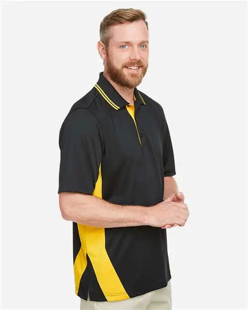 Harriton M386 Men’s Flash Snag Protection Plus Il Colorblock Polo - Black Sunray Yellow