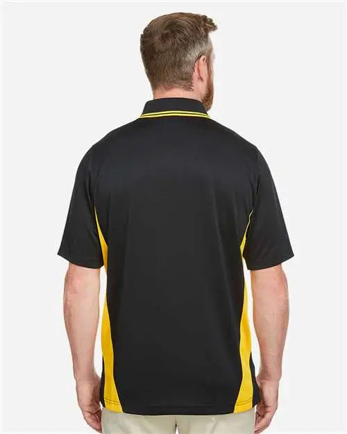 Harriton M386 Men’s Flash Snag Protection Plus Il Colorblock Polo - Black Sunray Yellow